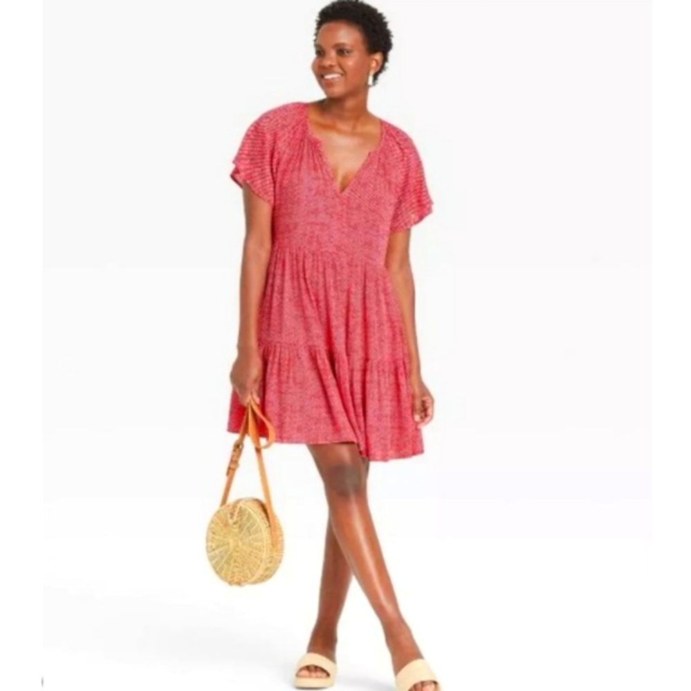 Knox Rose Red & White Tiered Shift Dress w/ Pockets XL